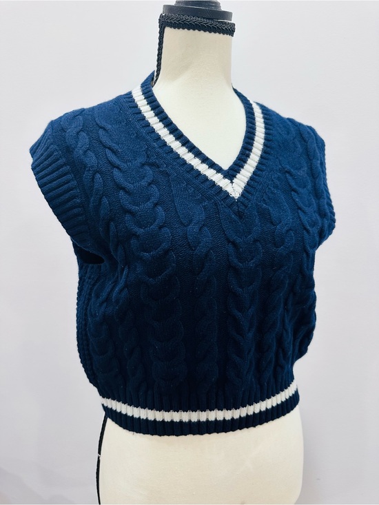 Sunday Best Tops - Sunday Best ARITZIA Navy Blue Cable-Knit V-Neck Sweater Vest Merino Wool Size XS